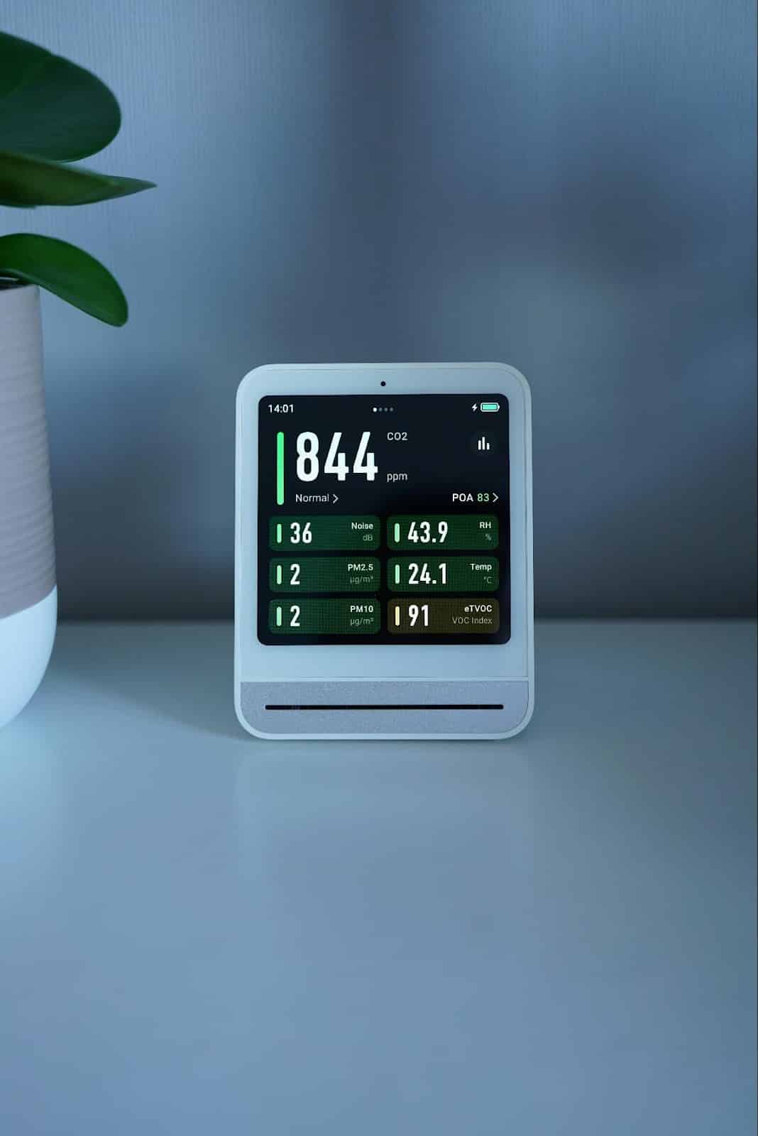 A futuristic smart home dashboard with various trend indicators