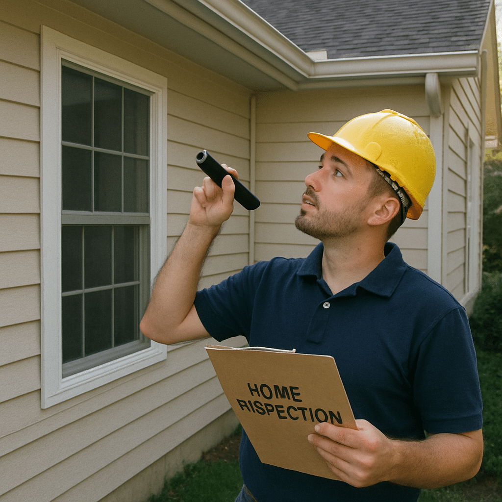 Home inspector examining a house