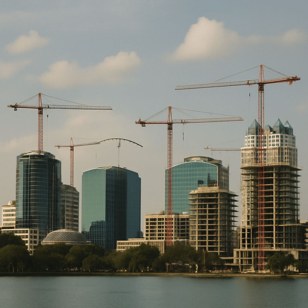 Orlando skyline with construction cranes