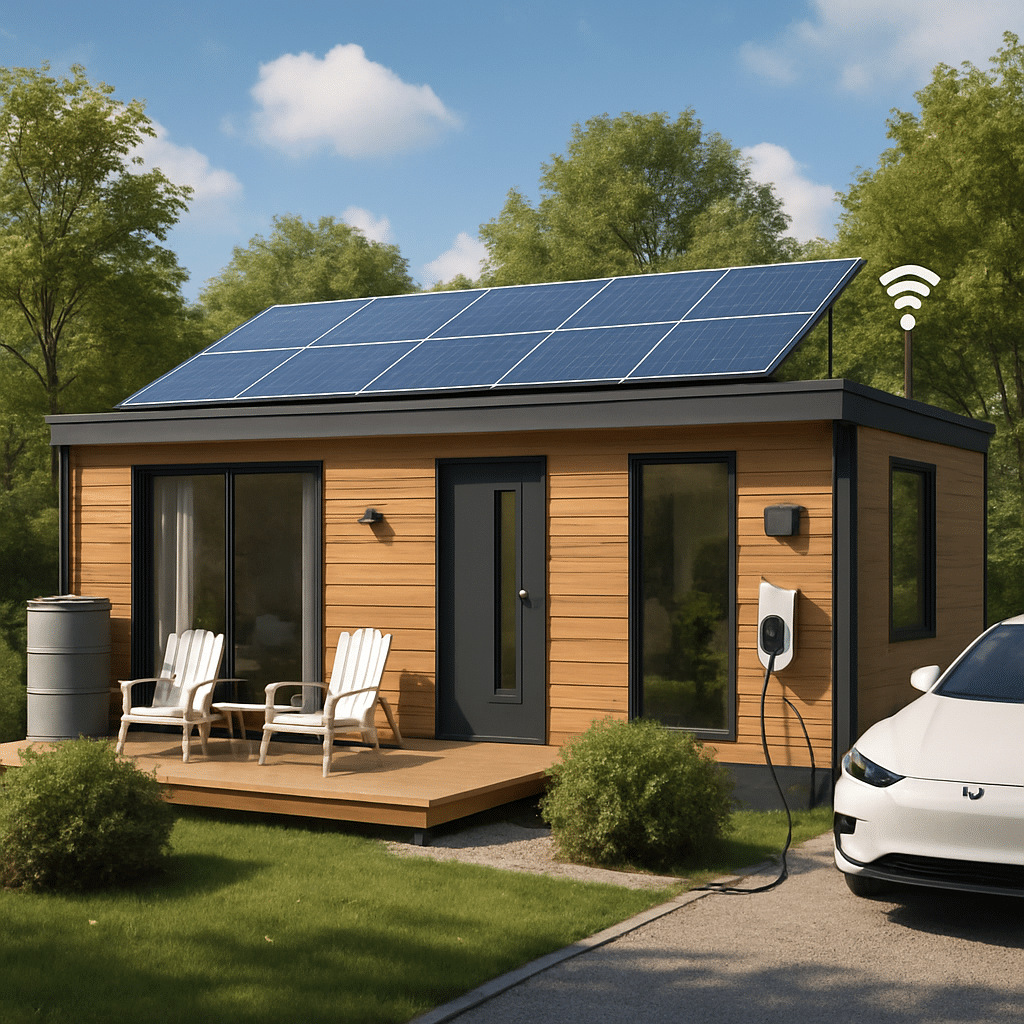 A modern prefab smart home with eco-friendly features