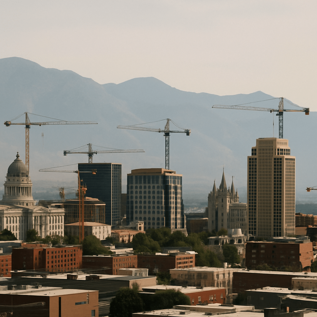 Salt Lake City skyline with construction cranes
