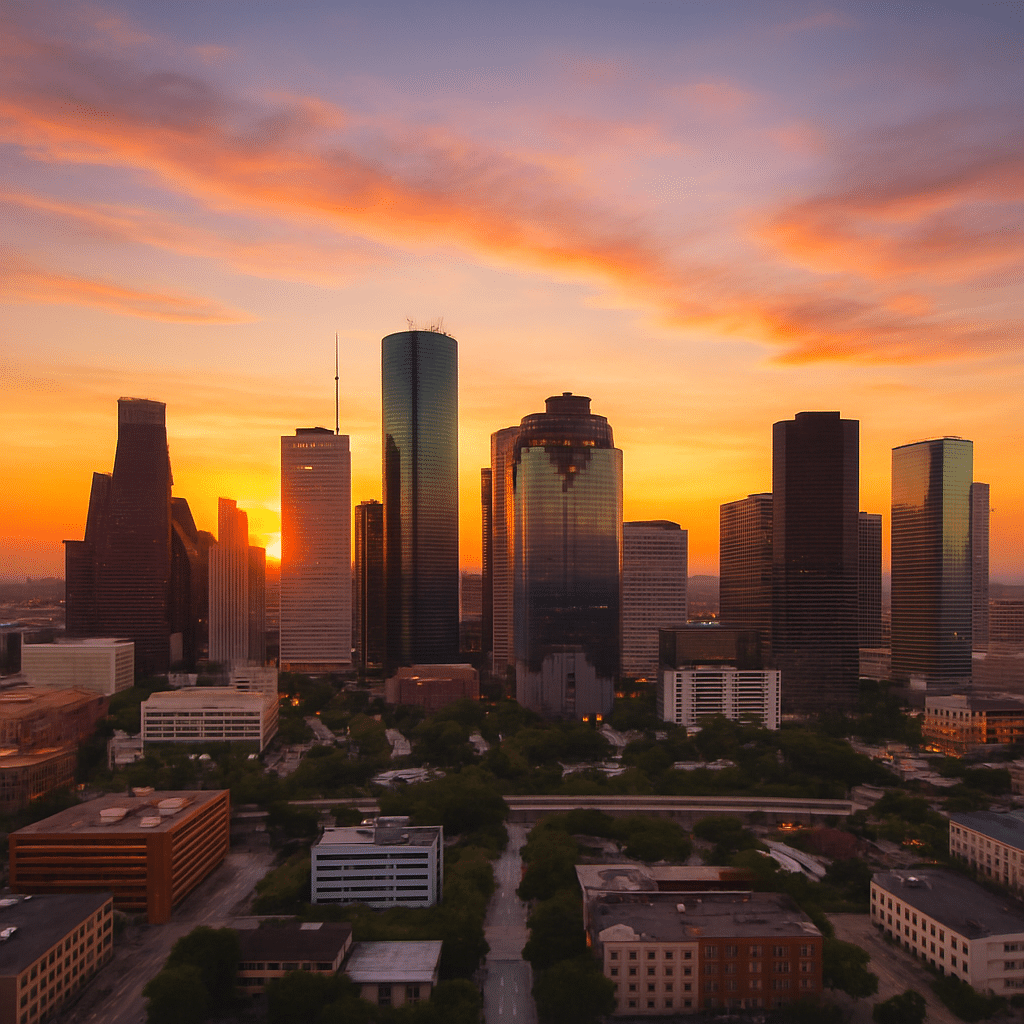Houston skyline at sunset