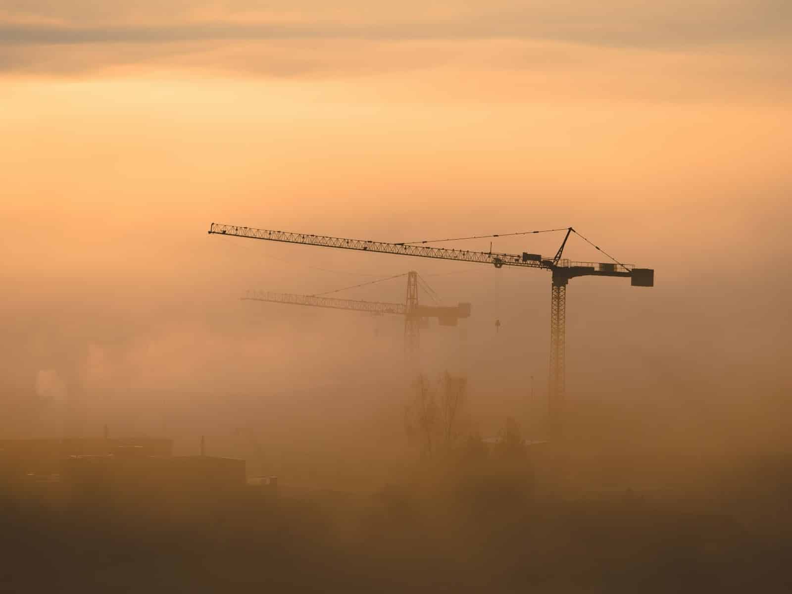 Miami skyline with construction cranes