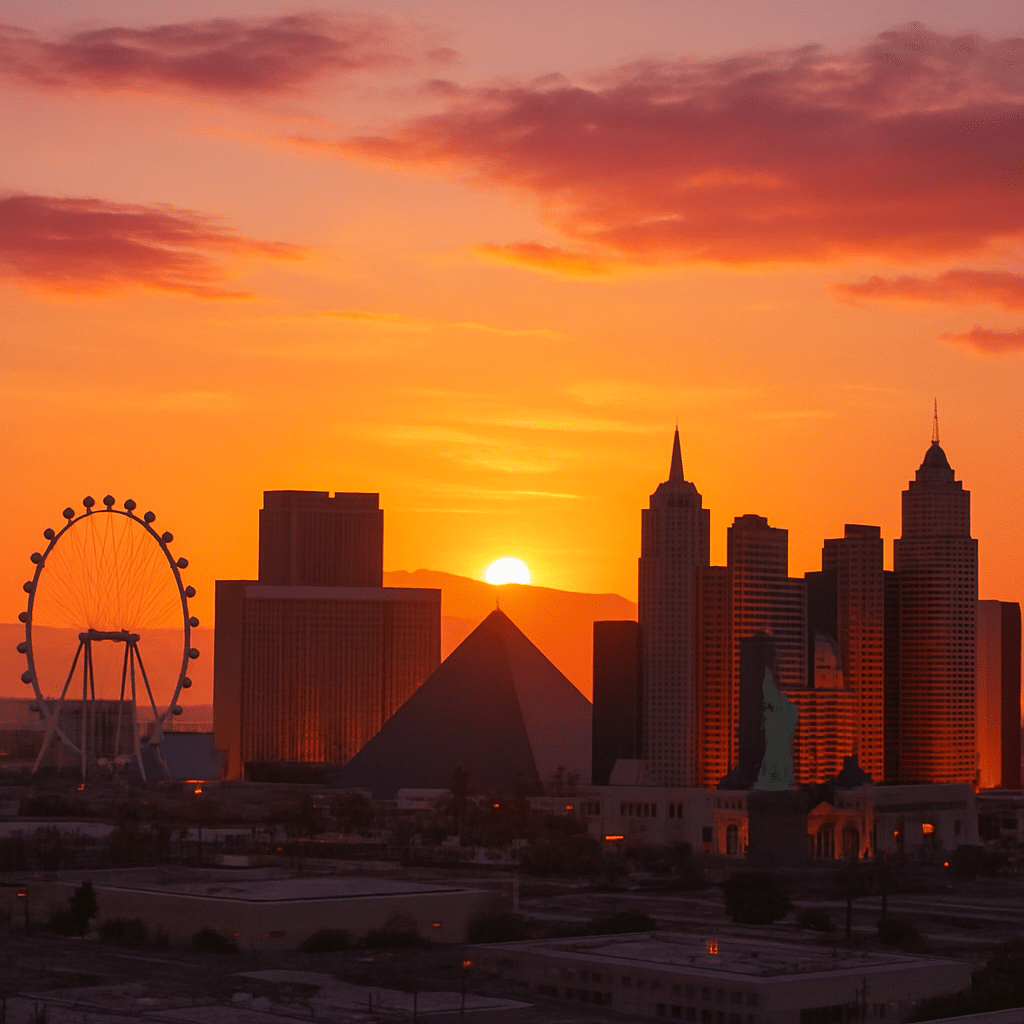 Las Vegas skyline at sunset