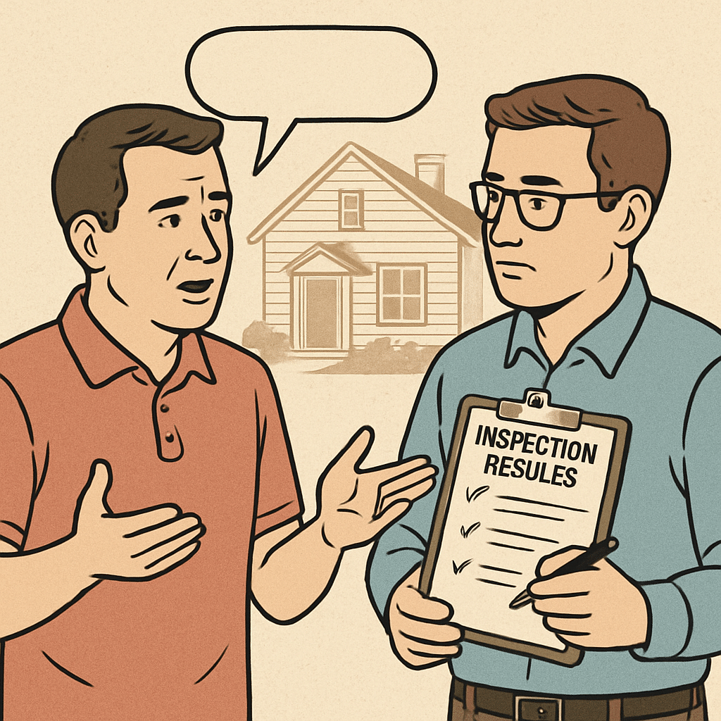 Home seller discussing inspection results
