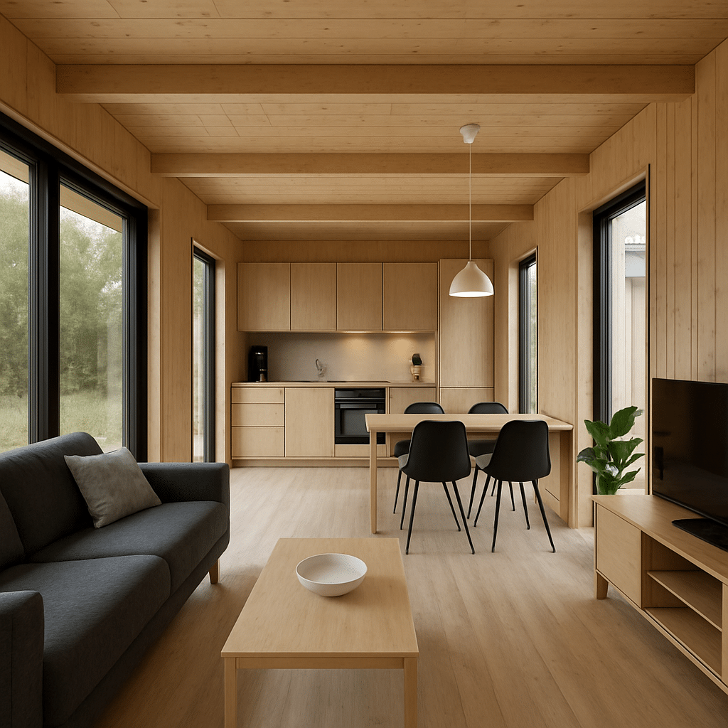 Interior view of a modern smart prefabricated home