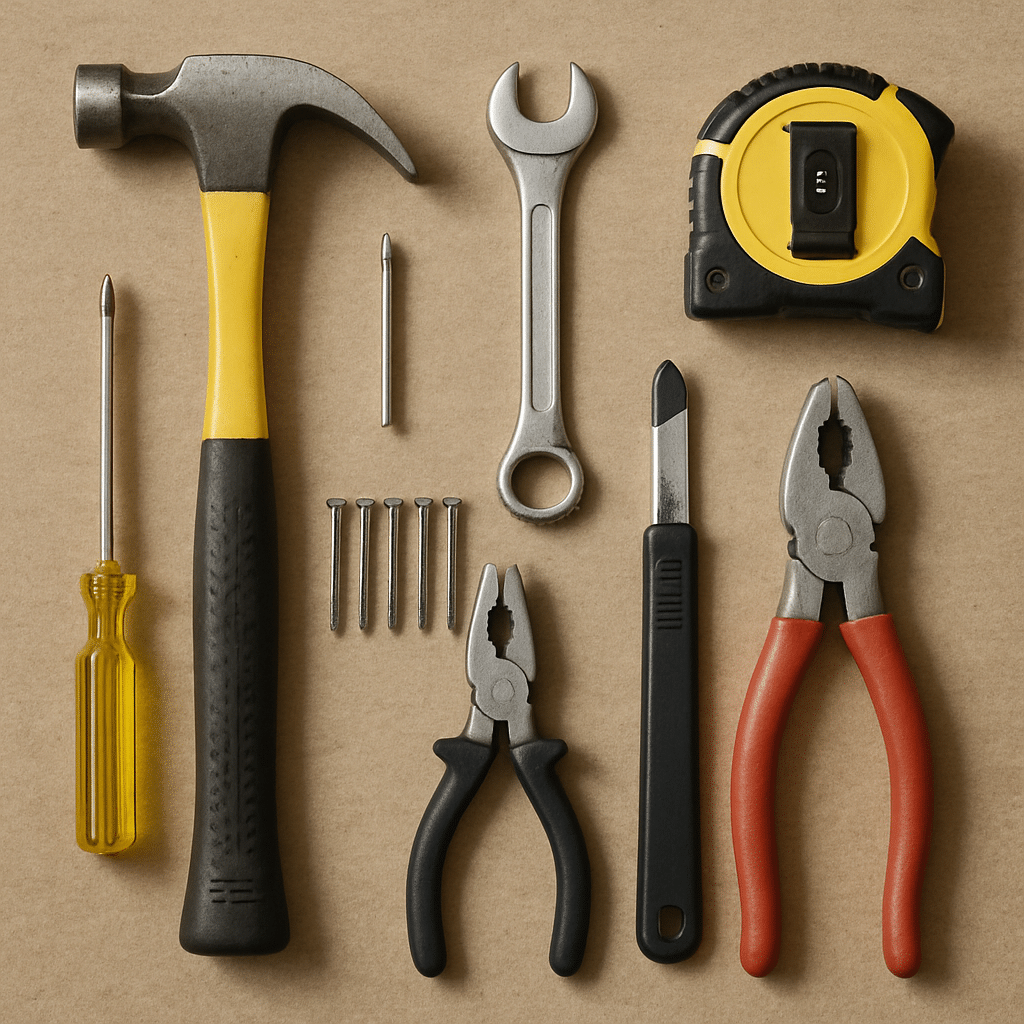 Handyman tools neatly arranged
