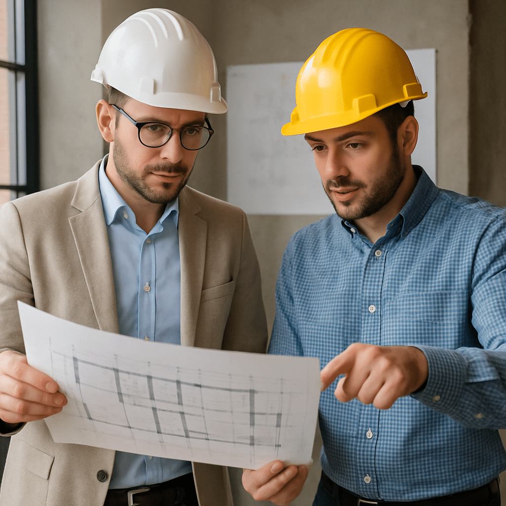 Architect and Engineer Discussing a Building Design