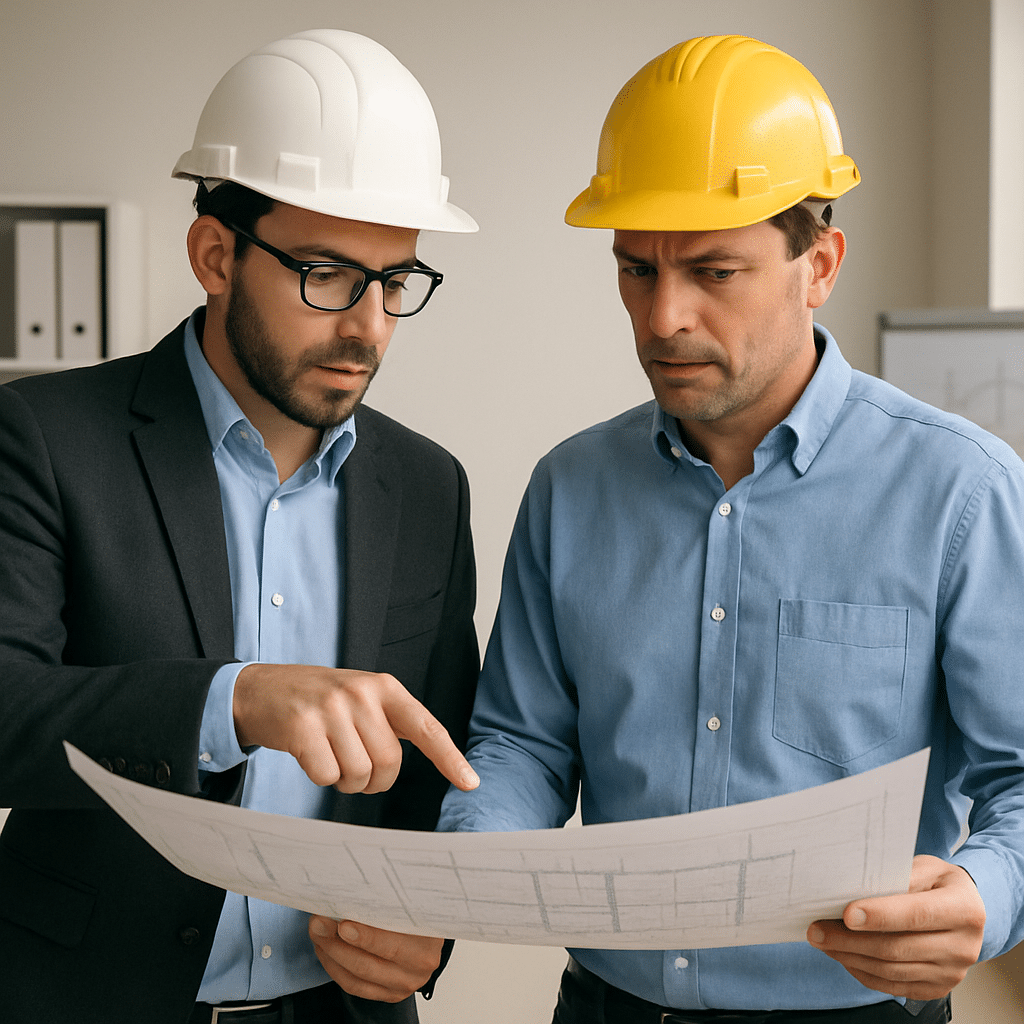 Architect and engineer discussing a project