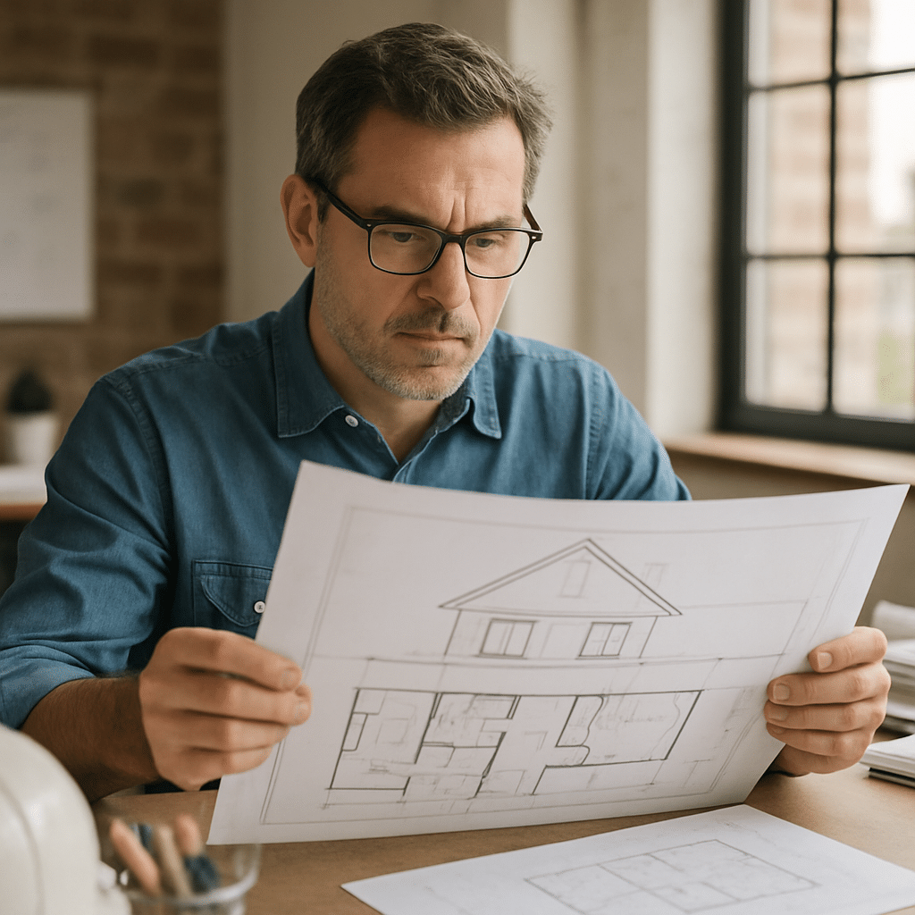 Architect reviewing a home design blueprint